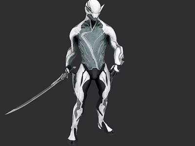 Game and Movie Character with Silver White Body Green Patterns Holding Long Sword 3d model