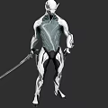 Game and Movie Character with Silver White Body Green Patterns Holding Long Sword
