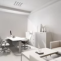 Modern Office Interior With Desk Chairs Sofa Plant Coffee Table And Large Windows 3d model