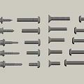 Assorted Metal Bolts And Screws In Multiple Sizes Displayed On Beige Background 3d model