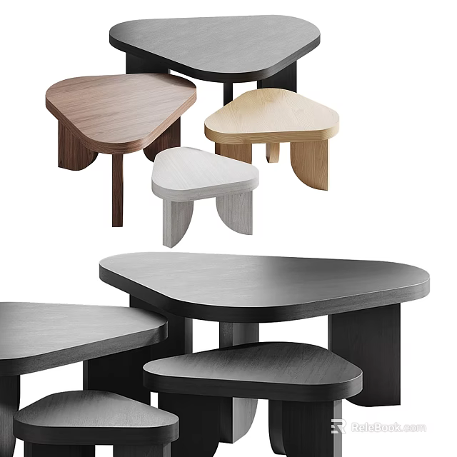 Modern Coffee Tables With Triangular Shapes And Wooden Gray Black Neutral Tones 3d model 