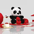 Cute Inflatable Panda Decor With Red Apple Shapes And Umbrella Structures 3d model