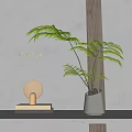 Lush Fern Bonsai Potted Plant In White Ceramic Pot With Golden Decor And Wooden Panel