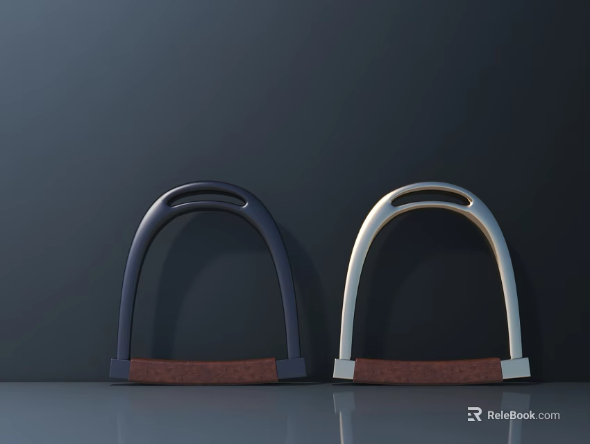Two Modern Outdoor Chairs with Blue and Silver Arched Frames and Brown Seats 3d model 