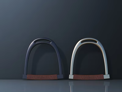 Two Modern Outdoor Chairs with Blue and Silver Arched Frames and Brown Seats 3d model