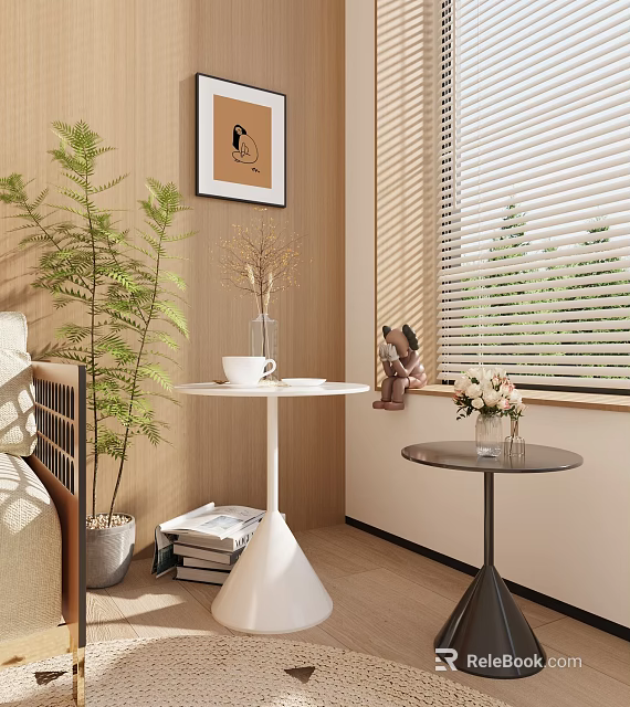 Stylish Living Room Interior With White Side Table Green Plants And Decorative Items 3d model 
