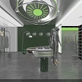 Contemporary Clothing Store Interior With Glass Doors Display Racks Green Walls And Bright Lighting