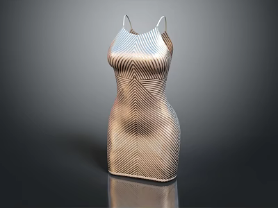 Metallic Gold Chevron Striped Sleeveless Dress Modern Fashion Design 3d model