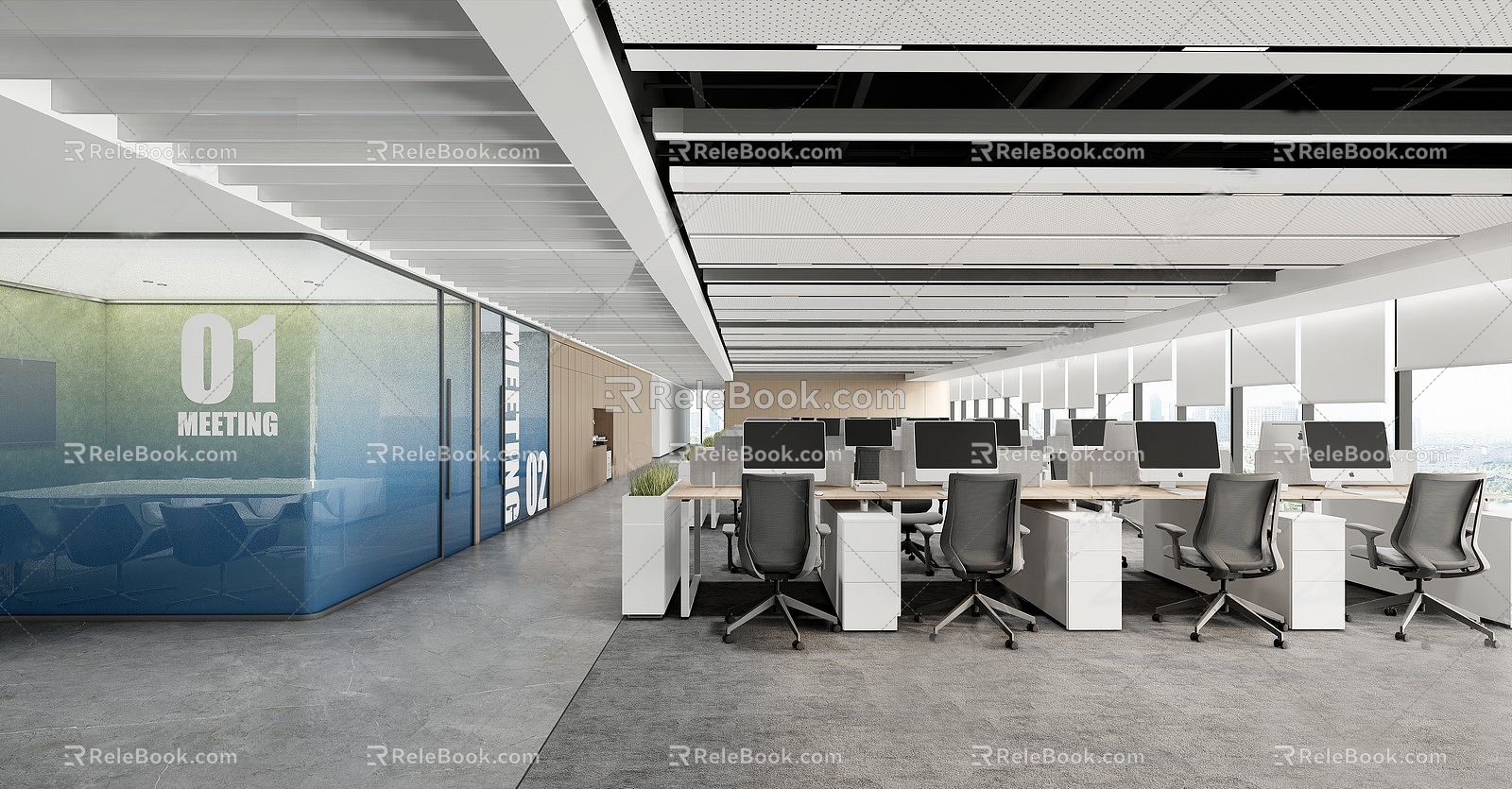 Public office area, small meeting room, negotiation room, telephone room, desk combination, open office 3d model