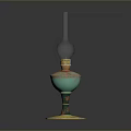 Vintage Oil Lamp With Glass Chimney And Colorful Ceramic Pedestal Base