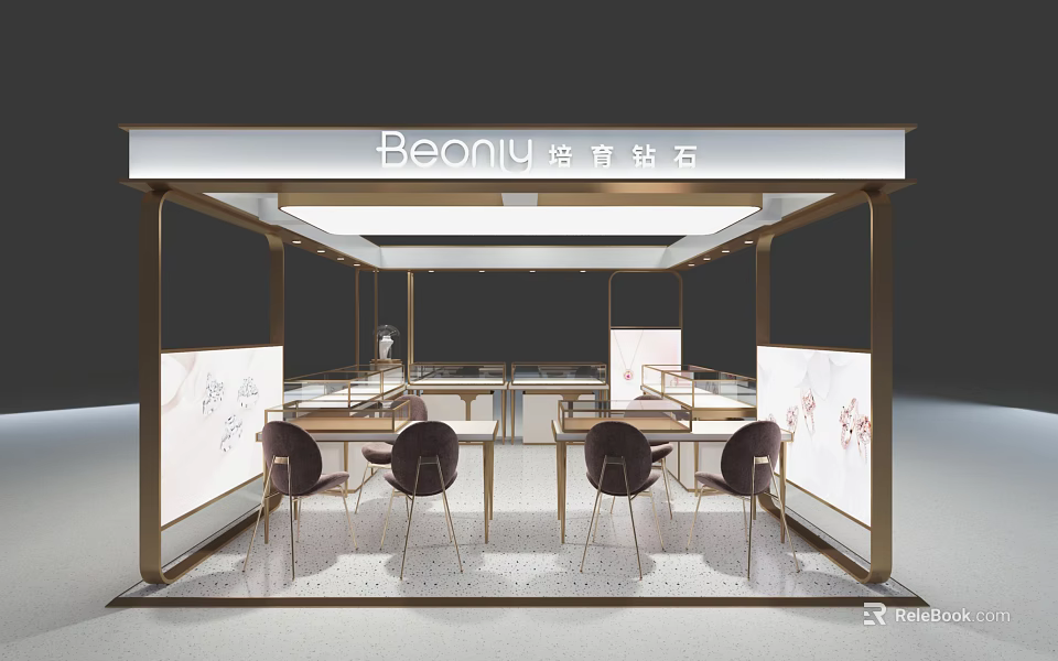 Elegant Beonily Jewelry Diamond Store With Display Counters Chairs And Decorations 3d model 