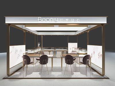 Elegant Beonily Jewelry Diamond Store With Display Counters Chairs And Decorations 3d model