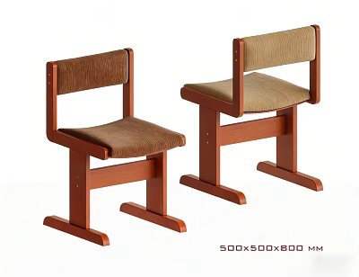 Simple Design Wooden Frame Dining Chairs With Upholstered Seat And Backrest 3d model