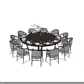 Modern Round Dining Table Set with Chairs Tableware and Flower Vase 3d model