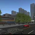Modern Commercial Street With Contemporary Architecture And Tall Urban Buildings