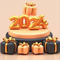 Golden Inflatable 2024 Number Decor With Gift Boxes And Bows 3d model