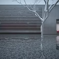 Modern Cultural Center Building With Central Water Pool And Tree Reflection 3d model