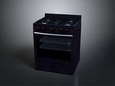 Black Kitchen Gas Stove Oven Combination Appliance With Four Burners And Modern Design 3d model