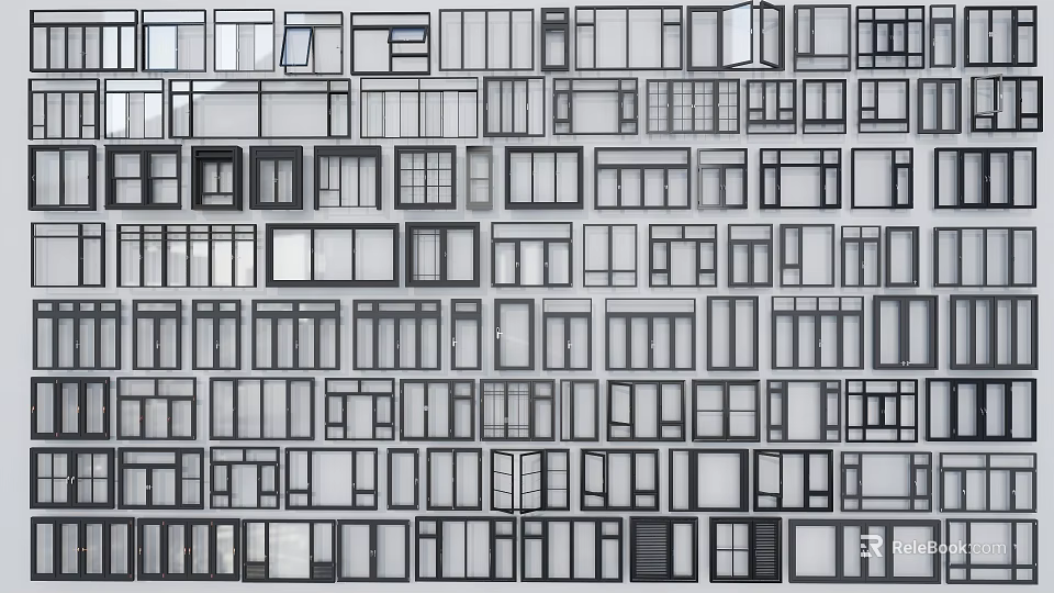 Various Window Designs With Different Styles Frames And Glass Panes Collection 3d model 