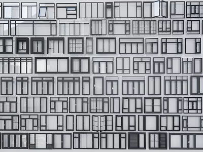 Various Window Designs With Different Styles Frames And Glass Panes Collection 3d model