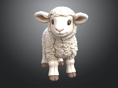 Adorable White Lamb Doll With Curly Wool Soft Texture And Big Black Eyes 3d model
