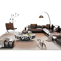 Modern Luxury Leather Sofa And Coffee Table Set With Marble Top Floor Lamp And Armchair