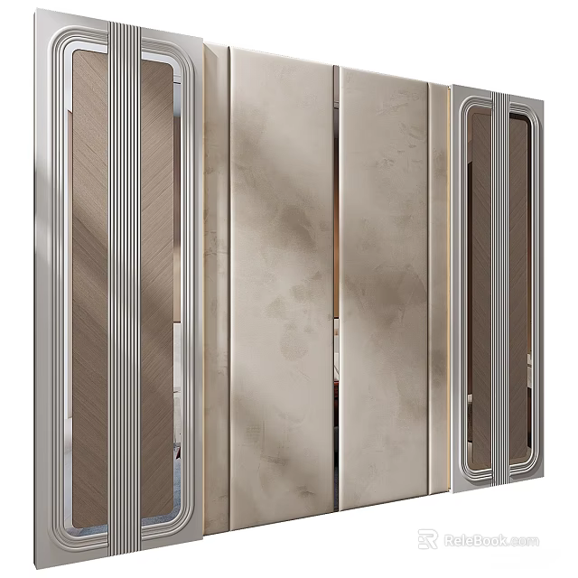 Elegant Modern Accent Wall Design With Metallic Stripes And Textured Panels 3d model