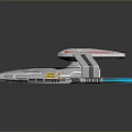 Futuristic Cosmic Exploration Spaceship With Silver Hull Red Accents And Blue Thruster Lights