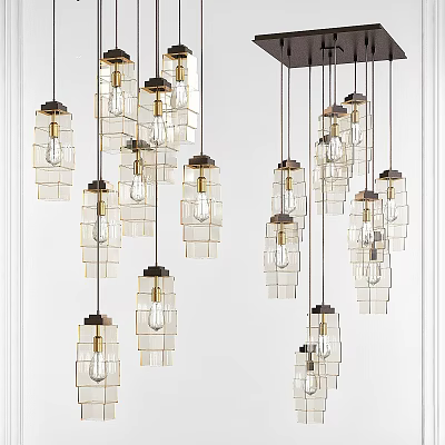 Modern Glass Cube Chandeliers With Metal Accents For Multiple Hanging Interior Design 3d model