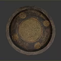 Antique Copper Round Tray With Intricate Sculpture Carving And Central Pattern