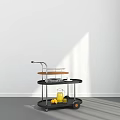 Wheeled Cart With Two Tiers Wooden Tray Book Cup Glass Jar Orange Juice And Lemons