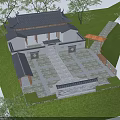 Ancient Chinese Architecture Courtyard Design With Stone Pavement and Green Trees