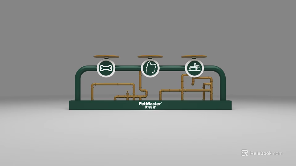 PetroMaster Green Starting Device Featuring Three Circular Symbols And Pipeline Components 3d model 