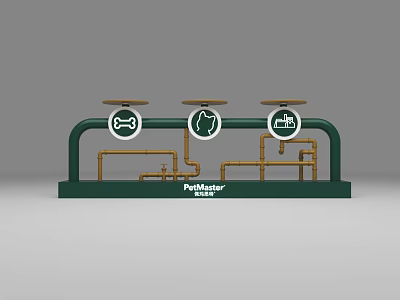 PetroMaster Green Starting Device Featuring Three Circular Symbols And Pipeline Components 3d model