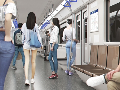 Multi-person woman subway beauty street shooting bus women men sitting posture mobile phone glue model