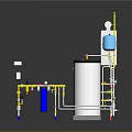 Industrial Equipment System With Large White Tank Blue Small Tank And Control Panel