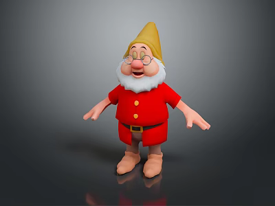 Cute Gnome Character With Yellow Hat White Beard And Red Outfit Standing On Gray Background 3d model