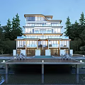 Luxury Modern Detached Villa With Waterfront Dock Large Glass Windows And Surrounding Trees
