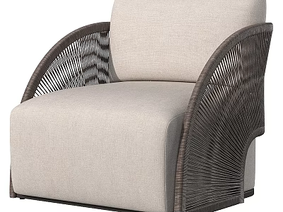 Elegant Outdoor Sofa with Rattan Woven Armrests and Beige Fabric Cushion 3d model