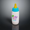 White Baby Bottle With Blue Cap Yellow Nipple And Little Riders Cartoon Design