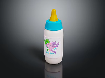 White Baby Bottle With Blue Cap Yellow Nipple And Little Riders Cartoon Design 3d model