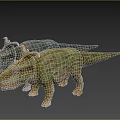 Realistic Triceratops Dinosaur Models With Green And Gray Textures On Light Green Background