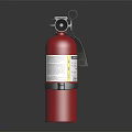 Red Fire Extinguisher With Nozzle Label And Mounting Bracket On Dark Surface 3d model