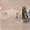 Stylish Clothing Store With Pink And Blue Walls Clothing Racks Mannequins Cactus And Marble Floor