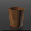 Wooden Cylindrical Trash Can With Natural Wood Grain Surface On Dark Background