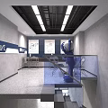 Modern Bubble Tea Shop Interior With Blue Booths Transparent Partitions Neon Signs And Stainless Steel Tables