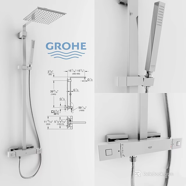 GROHE Modern Shower Faucet Design With Technical Drawing And Dimensions 3d model