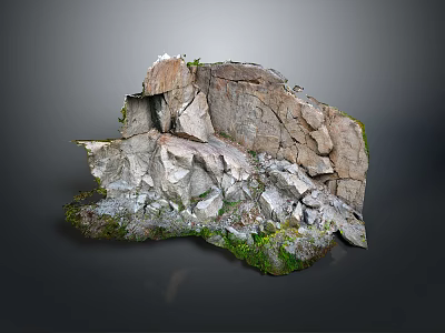 Natural Stone Rock With Rough Surface Texture And Green Moss Accents 3d model