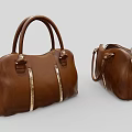 Classic Brown Leather Handbag Featuring Gold Stripes And Sturdy Handles