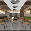 Cozy Restaurant Interior With Wooden Chandeliers Green Banquettes Wooden Tables Chairs And Wall Artworks